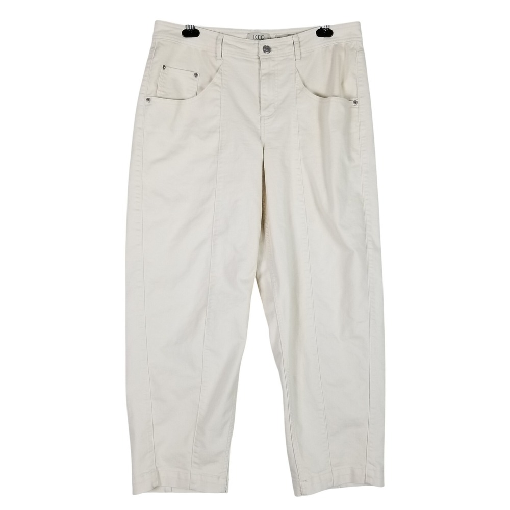 LOGO Lori Goldstein Barrel Leg Pants Womens 14 Cream Cotton Blend High Rise 109s